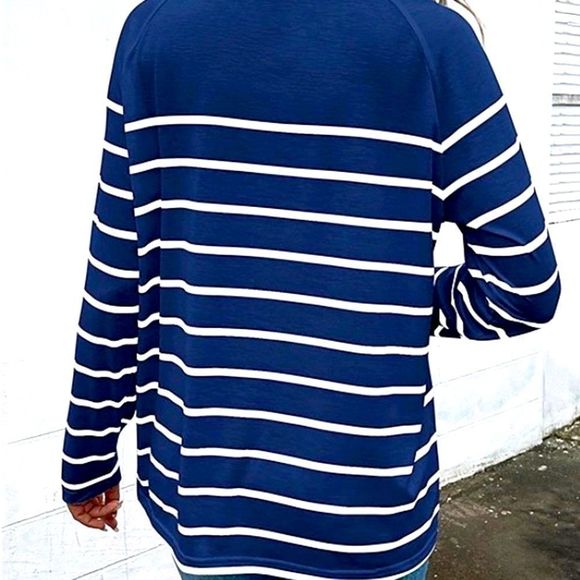 NEW Deep Blue Sea & White Stripe Long-Sleeve Henley - Women XL, XXL - Picture 3 of 4